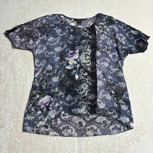 Citron‎ Santa Monica Short Sleeve Blouse Top Size Medium Floral Paisley Sheer